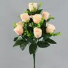 Suministro transfronterizo de 12 flores artificiales flor de rosa pavo real decorativa de mesa flor de plástico fábrica venta al por mayor