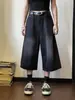 Calça Cropped Jeans Estilo Americano para Homens, Calça Média Lavada Retrô de Verão, Shorts Tendência Cool Largos Acima do Joelho