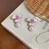 Aretes de Flor con Perlas y Goteo de Aceite Tachonados con Diamantes, Dulces Aretes de Aguja de Plata, Aretes de Diseñador de Nicho, Joyería de Lujo Ligero y de Alta Gama