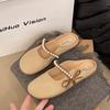 Zapatillas Bajas Baotou con Lazo para Mujer Verano para Exterior 2025 Nuevo Estilo Planas Brisa Nocturna Zapatos Medios Sandalias de Suela Blanda
