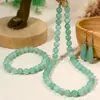 Colar Europeu e Americano Artesanal com Contas de Jade, Brincos Femininos de Pedra Natural Gota d'Água, Conjunto de Joias de Pulseira Atacado
