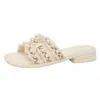Pantuflas de Verano para Mujer para Exteriores, Sandalias de Moda Estilo Nuevo Inspiradas en Chanel, Estilo Hada Francés, Tacón Bajo con Perlas 2026 Playa