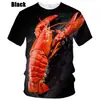 Camiseta com Padrão de Lagosta Masculina Design Cool Impressão Digital 3D Camiseta de Lagostim Estilo Casual Transfronteiriço Mais Vendido