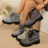 Botas Martin de Encaje Redondas con Pedrería para Mujer, Otoño 2026, Plataforma de Suela Gruesa, Completamente Cubiertas de Pedrería, Moda Europea y Americana, En Stock
