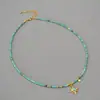 Collar de Cadena para Clavícula con Colgante de Estrella de Ocho Puntas con Cuentas Turquesas, Estilo Retro Literario de Nicho Europeo y Americano, Simple, Elegante y con Estilo, para Mujeres