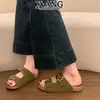 Sandalias Boken de cuero genuino para mujer, disponibles en stock, adecuadas para usar en verano al aire libre, casuales, antideslizantes, suela suave, cómodas para los pies, sandalias de playa