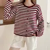 Otoño e Invierno Nuevo Estilo Coreano Holgado Rayas de Color Bloque Cárdigan de Punto Top para Mujer Adelgazante Versátil para el Trabajo Rejuvenecedor Suave