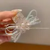 Pinza para el pelo pequeña de alta gama coreana con pedrería y perlas, lazo, para la parte trasera del cabello de mujer, pinza de tiburón, pinza para coleta