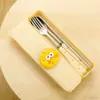 Juego de Tres Piezas de Cuchara, Tenedor y Palillos de Acero Inoxidable, Set de Cubiertos Portátil para Exteriores Creativo y Lindo con Tema de Queso para Estudiantes y Niños