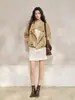 Gabardina de Moda Color Caqui Estilo Británico de Doble Botonadura con Cuello Alto para Mujer, Chaqueta Corta Casual Suelta para Primavera y Otoño, Talla Petite