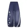 Calça de moletom com barra curva desgastada e estampa de estrelas para homens, estilo punk, marca da moda, com fita tecida e design de três listras, corte solto, calça longa de perna larga