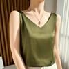 Camisola de Celebridad Cibernética para Mujer Verano Cuello en V Traje con Satén de Seda Tipo Seda Camisa Base Ajustada