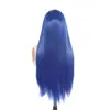 Estilo Europeo y Americano Peluca Sintética de Encaje Frontal con Flequillo Azul Belleza Cabello Largo Liso Tres Puntos Pieza de Cabello Fábrica de Qingdao Venta al por Mayor en Stock