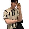 Verano nuevo suéter de manga corta para hombre seda de hielo a rayas delgadas casual negocios marea camiseta comercio exterior transfronterizo al por mayor