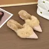 Pantuflas Peludas de Punta Estilo Coreano para Mujer, Para Usar al Aire Libre, Nuevo Estilo 2026, Otoño/Invierno, Con Felpa, Temperamento Suave, Tacón Grueso, Punta Cerrada, Pantuflas de Algodón