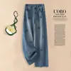 Jeans Feminino Cintura Alta Bordado Calças de Verão Bordadas Versão Estreita Calças de Perna Reta Retrô Moda 2025 Casual Calças de Perna Larga