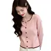 Suéter de malha casual slim fit estilo coreano outono e inverno OEM para mulheres, novo, suave e elegante, bloqueio de cores doces, manga longa
