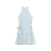 Vestido Azul Dopamina com Gola Halter para Mulheres, Estilo Doce e Picante para Férias na Praia no Início da Primavera, Vestido Curto Sem Mangas que Marca a Cintura