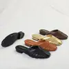 Sandalias mules tejidas retro con tacón bajo redondo, nuevas sandalias versátiles de moda de verano sin cordones para exteriores para mujer 3030-10