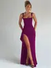 Vestido de Noche Largo para Mujer Estilo Ins Europeo y Americano 2026 Moda de Verano Sexy Espalda Descubierta con Abertura Alta de Tirantes Finos