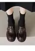 Versión de piel de vaca ~ Mocasines británicos de suela gruesa para mujer con hebilla de remache y tacón grueso, suela de plataforma, zapatos casuales sin cordones