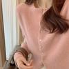 Estilo Suave Tejido de Punto Ceroso Suave Otoño e Invierno Nuevo Look Holgado Adelgazante Cuello Redondo Color Puro Cárdigan Tejido de Punto de Botonadura Sencilla