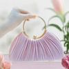 Bolso de Noche Plisado de Seda Simple para Combinar con Todo Anillo de Mano Vestido Cheongsam Bolso Cruzado Bolso de Satén para Mujer