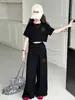 Conjunto casual de niña estilo coreano, nueva colección de verano para niñas mayores, top elegante de manga corta y pantalones de pierna ancha de moda, ropa de verano a la moda para niños