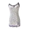 Bata Sexy Morada con Carrillón, Estilo Chica del Deseo Puro, Camisón Morado con Encaje Floral en Tirantes, Ropa de Casa con Diseño de Abertura