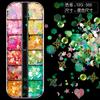 Joyería de lentejuelas para arte de uñas 12 rejillas polvo de purpurina mixto fluorescente mate estrella de cinco puntas corazón lazo redondo gel de esmalte de uñas