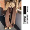 Pantalones anchos de pana gris estilo coreano para mujer, nuevo diseño otoño 2026, pantalones largos informales holgados de cintura alta y adelgazantes.