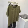 Camiseta de Verano Nueva Estilo Bloque de Color Verde Brillante Rayas Versátil Simple Ajuste Ceñido Hombro Normal Cuello Redondo Manga Corta para Mujer