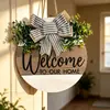 Placa de Boas-Vindas Interessante Nova para Porta da Frente, Decoração de Placa de Porta com Guirlanda, Placa de Madeira Divertida Proibindo Vendedores