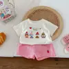 Traje de Dibujos Animados para Niña Verano Estilo Coreano Bebé Niña Súper Lindo Camiseta de Manga Corta Pantalones Cortos a Cuadros Conjunto Casual de Dos Piezas
