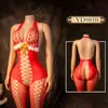 Lencería Sexy con Entrepierna Abierta, Ropa de Dormir Navideña de Malla, Medias, Falda, Coqueteo Sexy para Pareja, Uniforme Transparente, Conjunto de Tentación