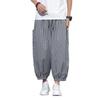 Calças Casuais Xadrez Estilo Japonês 2025 para Homens, Estilo Chinês de Verão, Calças Cropped Plus Size, Calças Lanternas Largas Soltas para Homens