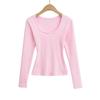Camiseta Básica Versátil de Manga Larga Estilo Otoño 2025 para Mujer, Ajustada, Cuello en U, Cintura de Reloj de Arena, Capa Base Adelgazante