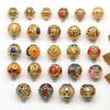 8-10mm Color Esmalte Oro Antiguo Horneado Azul Goteo de Aceite a través de Agujero Cortado Cuentas Redondas Cuentas de Barril Cuentas Separadas Cuerda de Pulsera Accesorios DIY