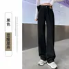 Jeans Negros de Cintura Alta Pierna Ancha para Mujer Primavera y Otoño 2024 Moda Nueva Edición Vertical Estrecha Cubre Cadera Delgado Pantalones Plus