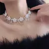 Colar Gargantilha Exagerado de Alto Padrão Estilo Francês para Noivas, Cheio de Diamantes e Pérolas, Colar de Camadas Múltiplas, Acessório de Corrente para Clavícula de Casamento de Nicho de Luxo Leve