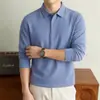 Camisa Polo de manga comprida outono e inverno transfronteiriça para homens, camiseta gola alta antibacteriana de alta elasticidade, cor sólida casual em estoque