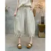 Calças tipo lanterna de algodão e linho com cintura elástica, estilosas e versáteis, cintura elástica com cordão, calças cropped femininas que emagrecem para o verão