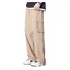 Pantalones de Trabajo Rectos para Hombre Primavera Otoño Tendencia Americana Talla Grande Holgados Casuales Cierre de Botón Multibolsillo Pierna Ancha Largos