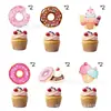Decorações de Festa Temáticas de Rosquinhas para Novo Produto Transfronteiriço Banner de Aniversário Infantil Topper de Bolo Conjunto de Decoração Suspensa Espiral Papel