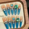 Pontas de Unha Azuis Estilo Gatinho Francês Longas para Manicure, Peças de Unha Prontas, Venda por Atacado do Fabricante, Pontas de Unha Finas em Formato de Cachorro