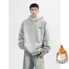 Sudadera con Capucha Pesada Estampada con Letras Americanas para Hombre Otoño e Invierno Marca de Moda Holgada Gris Casual Sudadera con Capucha para Pareja Chaqueta