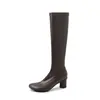 Botas de caballero de estilo británico a la moda para adelgazar de 5,5 cm, nueva colección otoño/invierno 2026, punta redonda, tacón grueso, cremallera lateral, botas altas largas
