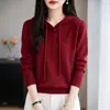 Suéter de punto liso con capucha para mujer de primavera y otoño, corte holgado, hombros caídos, estilo relajado, suave y agradable para la piel, top casual de manga larga