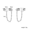 Pendientes de Acero Inoxidable con Cadena de Borlas, Doble Agujero, Flor Pegajosa, Imitación de Diamante Checo, Pendientes de Moda de Nicho para Mujer