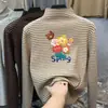 Camiseta Espessa de Manga Longa para Meninas Outono e Inverno, Gola Alta Meia, Camiseta Base Listrada de Veludo Alemão, Blusa Térmica Infantil para Crianças Maiores